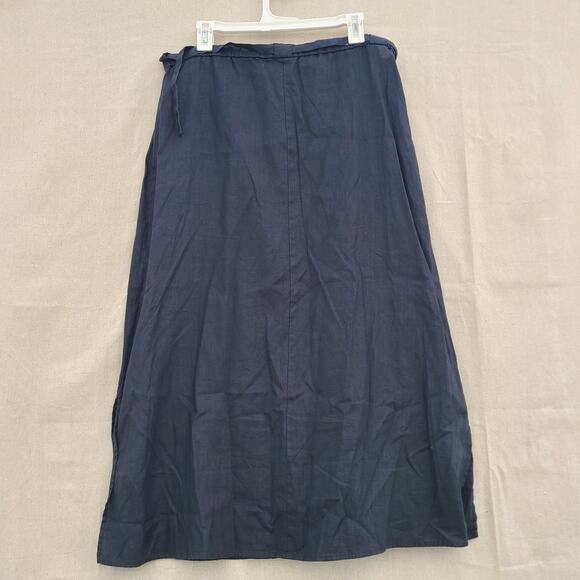 Eileen Fisher Organic Linen Black Midi Faux Wrap Skirt Stretch Waist Tie Size M - Picture 4 of 9